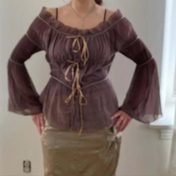 Renfaire Fantasy Elegant Brown Off-Shoulder Women's Top - Picture 1 of 11